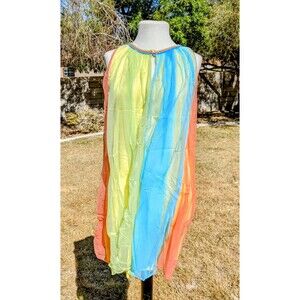 Vintage 1970s Rainbow Sorbet Ruffle Petite Small A-line Peignor Nylon Dress EUC